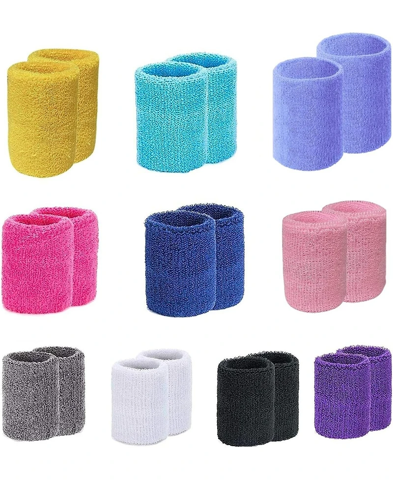 Magicorange 10 Pairs Wrist Sweatbands for Men and Women Cotton Terry Cloth Absorbing Wrist Bands for Tennis Basketball Running and Gym Training.