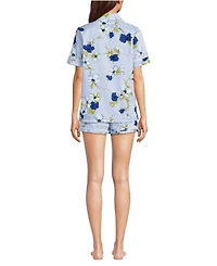 Lands' End Women's Cotton Poplin 2 Piece Pajama Set - Short Sleeve Top and Shorts