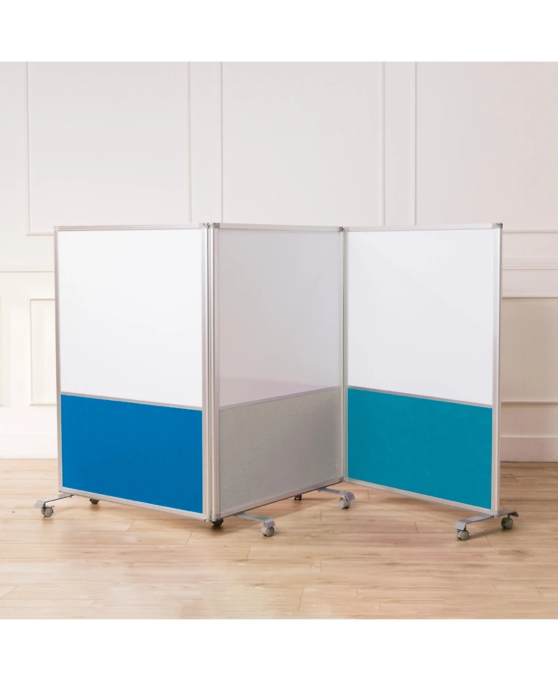 ECR4Kids Mobile Dry-Erase and Flannel Split Room Divider, 3-Panel