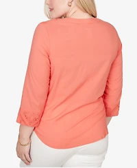 Alfred Dunner Women's Resort Living Textured Lace Scroll Henley Top