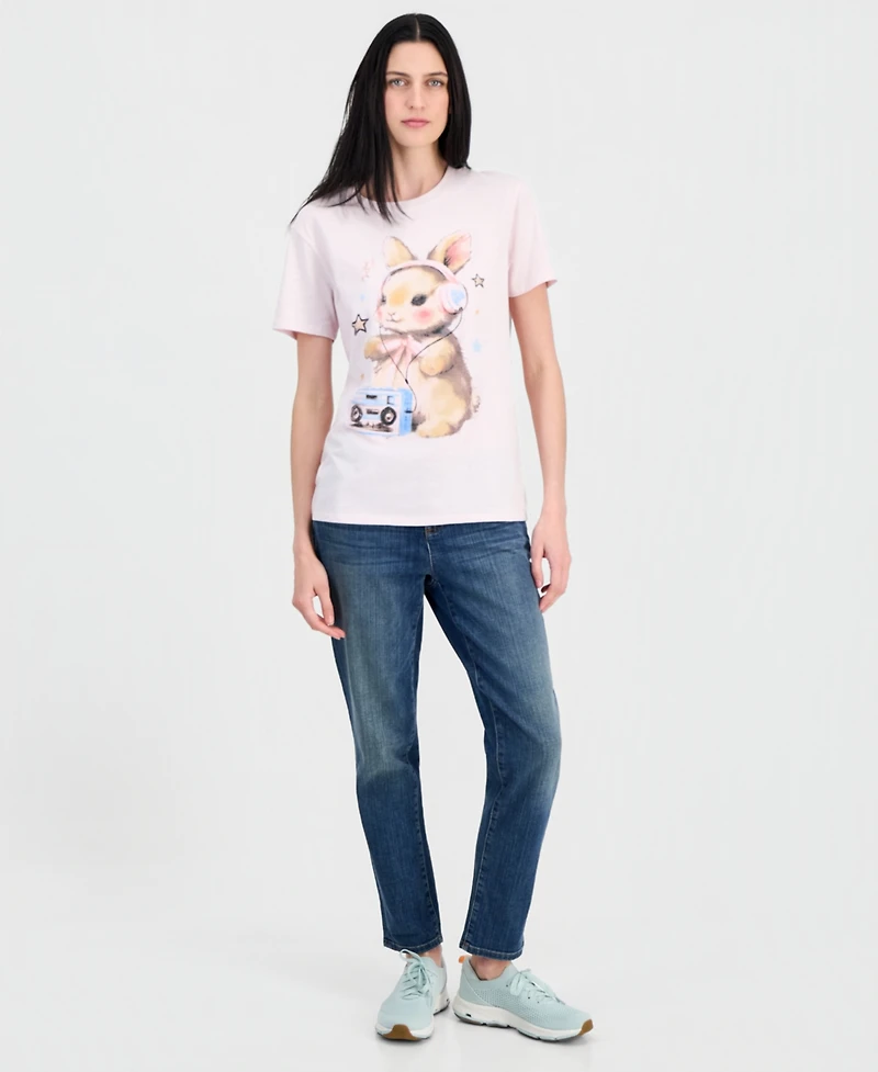 Self Esteem Juniors' Bunny Headphones Graphic T-Shirt
