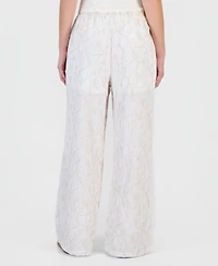 Sincerely Jules Juniors' Floral Embroidered Wide-Leg Drawstring Pants