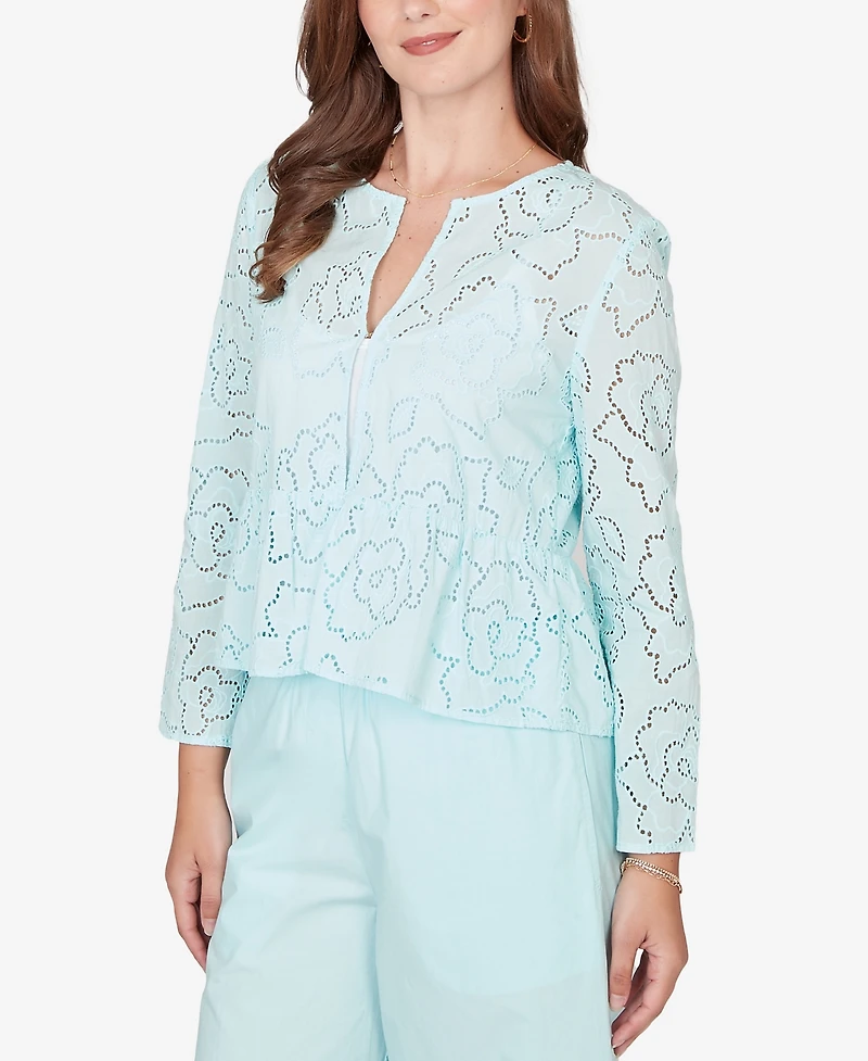 Ruby Rd. Petite Floral Eyelet Peplum Jacket
