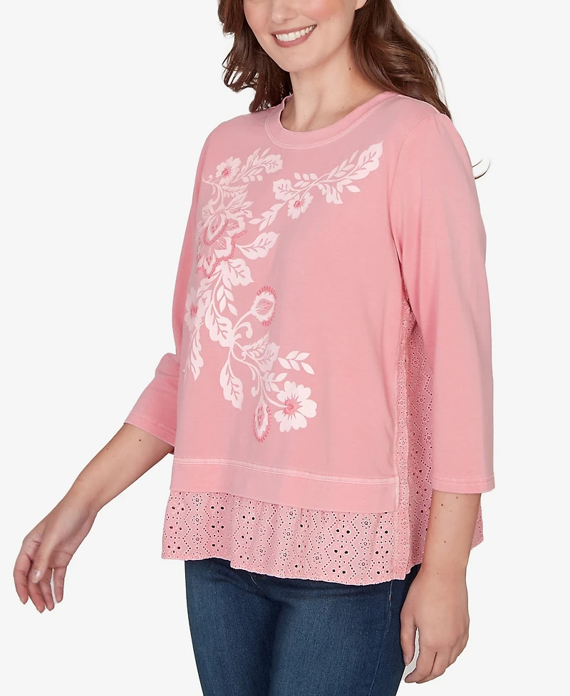 Ruby Rd. Petite Embroidered Terry Scoop Neck Top