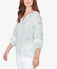 Ruby Rd. Petite Floral Silky Gauze Peasant Top