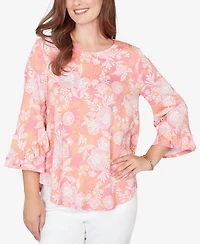 Ruby Rd. Petite Floral Puff Print Ruffle Knit Top