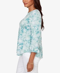 Ruby Rd. Petite Floral Puff Print Ruffle Knit Top