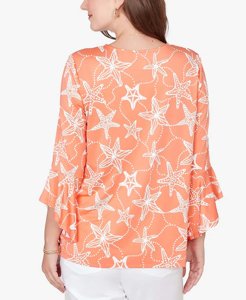 Ruby Rd. Petite Starfish Puff Print Flutter Sleeve Top