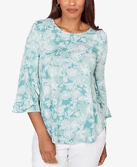 Ruby Rd. Petite Floral Puff Print Ruffle Knit Top