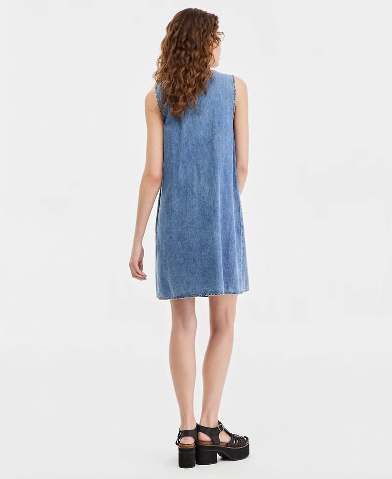 Lucky Brand Women's Cotton Pleated Denim Mini Dress