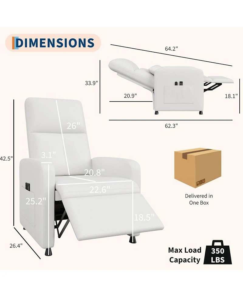 gaomon Power Recliner Chair, Adjustable Electric Recliner Ergonomic Overstuffed Pu Leather, Tall Back, Padded Seat, 2 Side Pockets and Usb Port