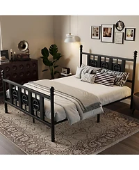 gaomon Full Size Metal Bed Frame with Headboard, Footboard & Vintage Circular Design, Storage Space, Easy Assembly