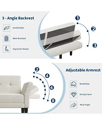 gaomon 89" Futon Sofa Bed, Modern Chenille Sleeper Couch with Adjustable Backrest & Armrest