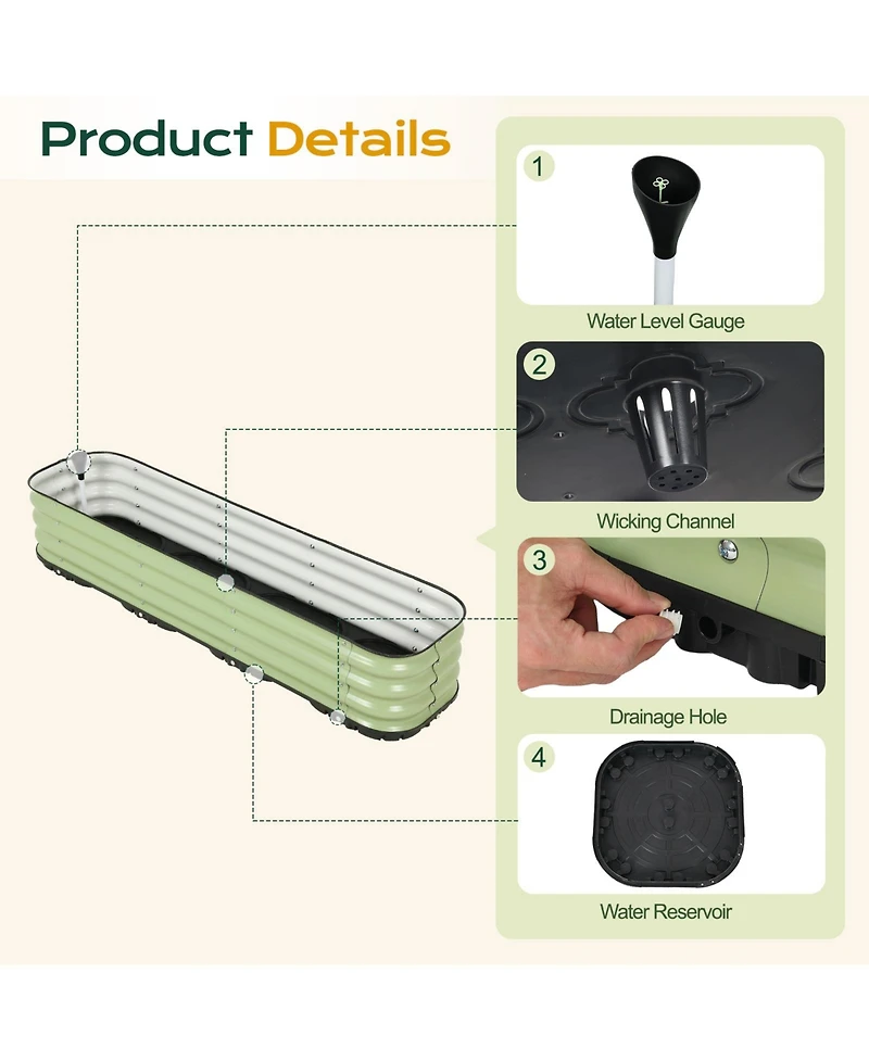 Aoodor Galvanized Raised Garden Bed 63'' Self-Watering Planter Box with Drainage Plug and Water Reservoir for Indoor & Outdoor Gardening