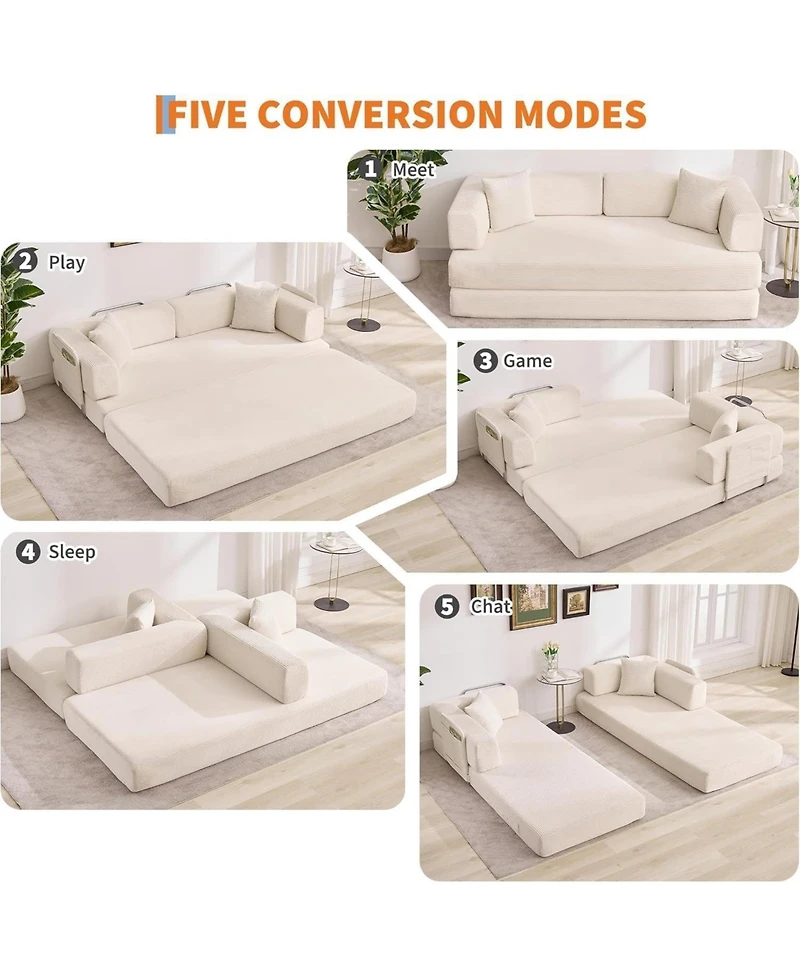 gaomon Convertible Couch - 78.7" Folding Sofa Bed with 2 Pillows, No Assembly Required for Living Room, Bedroom