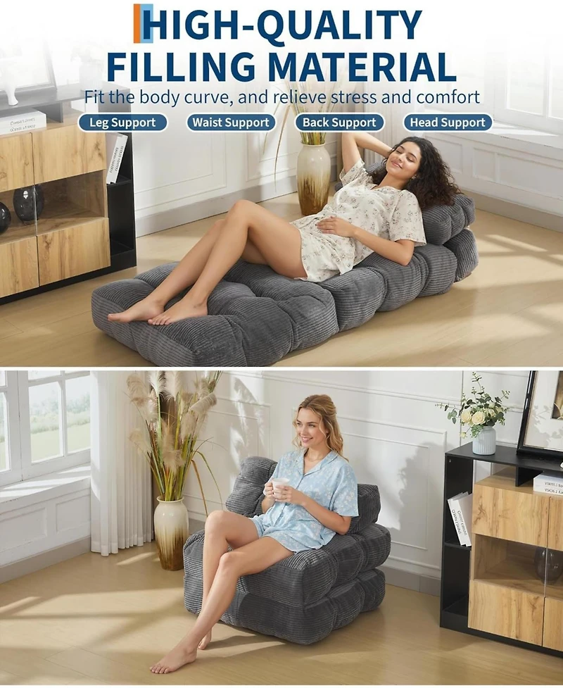 Gaomon Folding Sofa Bed,Convertible Sleeper Chair with Pillows & Back Support,Portable Fold Out Chair Bed Boneless Couch,Sofa Lounge for Living Room