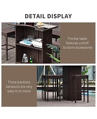 Outsunny 5PC Rat Wicker Bar Set Bistro Patio Backyard Table&2 Stool Garden Furniture