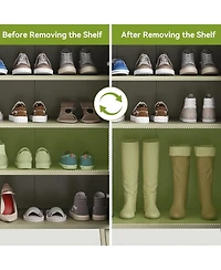 Rainsken Mint Green Shoe Cabinet, 4-Tier Rattan Shoe Rack, Freestanding Shoe Storage Organizer with Adjustable Shelf and Drawer for Entryway, Hallway