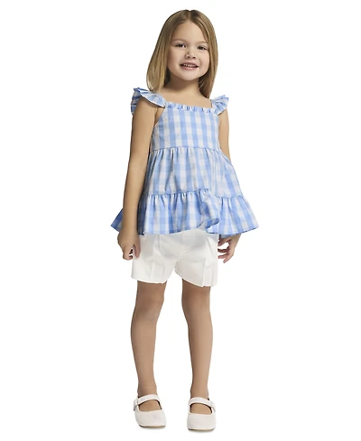 Tommy Hilfiger Girls' 4-6X Gingham Flutter Sleeve Tunic & Stretch Twill Shorts, 2-Piece Set