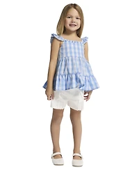Tommy Hilfiger Girls' 4-6X Gingham Flutter Sleeve Tunic & Stretch Twill Shorts, 2-Piece Set