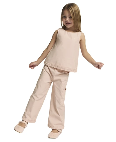 Calvin Klein Girls' 4-6X Ribbed Round Neck T-Shirt and Pants, 2-Piece Set