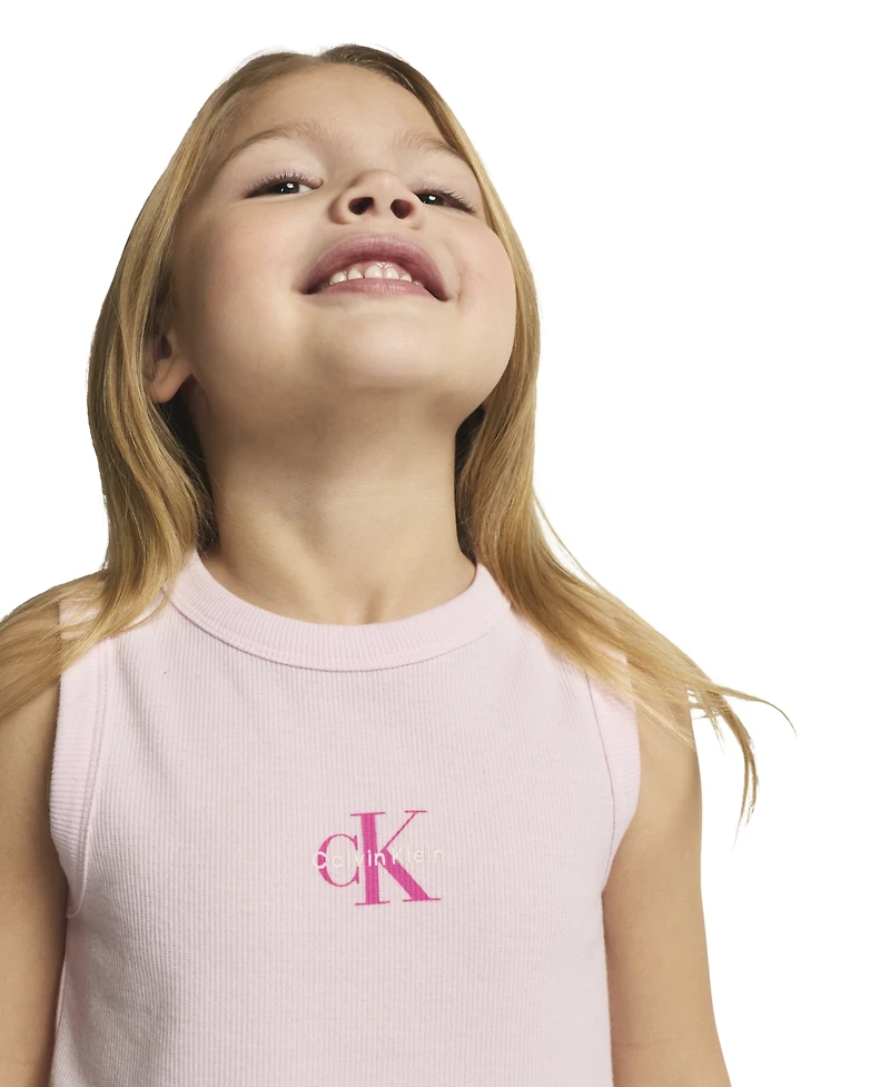 Calvin Klein Girls' 4-6X Ribbed Tank Top and Denim Bubble Skirt, 2-Piece Set