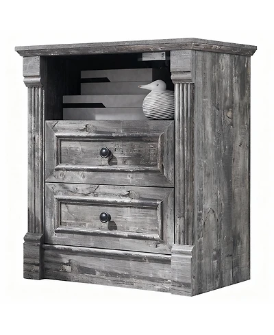 Yigii Farmhouse Nightstand with Charging Station and Storage