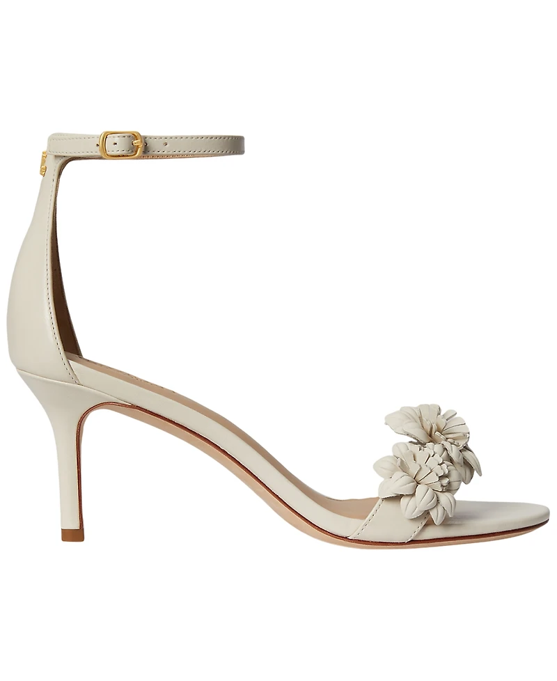 Lauren Ralph Women's Allie Mid-Heel Floral-Trim Raffia Sandals