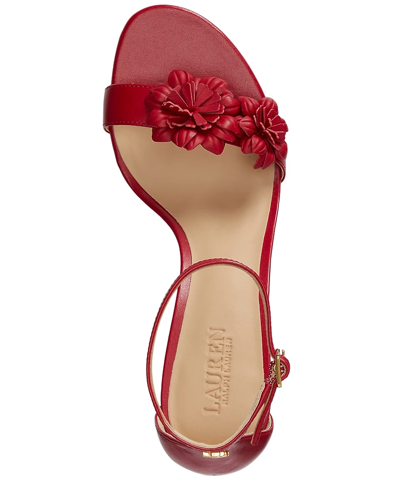 Lauren Ralph Women's Allie Mid-Heel Floral-Trim Raffia Sandals