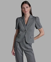 Bcbg Women's Short-Sleeve Single Button Stripe Jacket