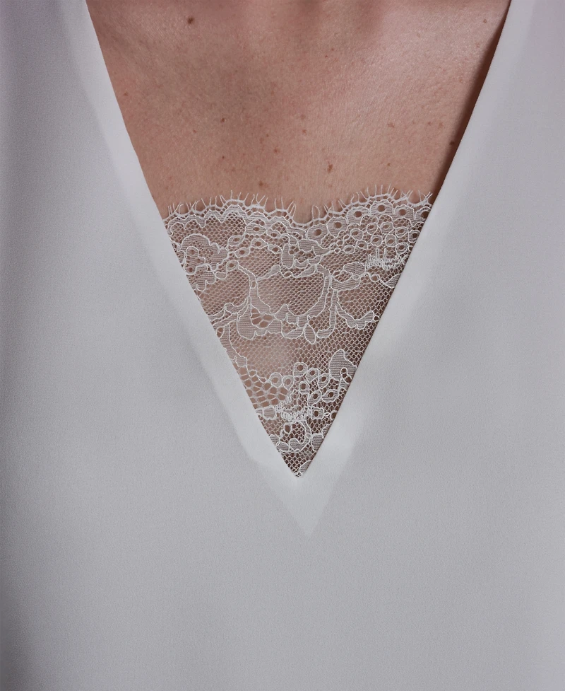 Bcbg Women's V-Neck Lace Detail Pull-On Top
