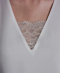 Bcbg Women's V-Neck Lace Detail Pull-On Top