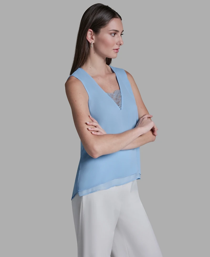 Bcbg Women's V-Neck Lace Detail Pull-On Top