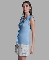 Bcbg Women's V-Neck Ruffle Front Pull-On Top