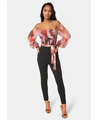 Bebe Women's Printed Mesh Off Shoulder Catsuit