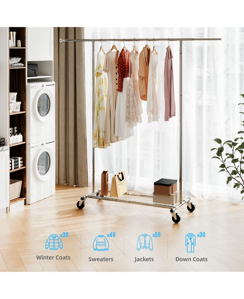Sugift Adjustable Rolling Garment Rack with Extendable Hanging Rod