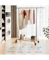 Sugift Adjustable Rolling Garment Rack with Extendable Hanging Rod