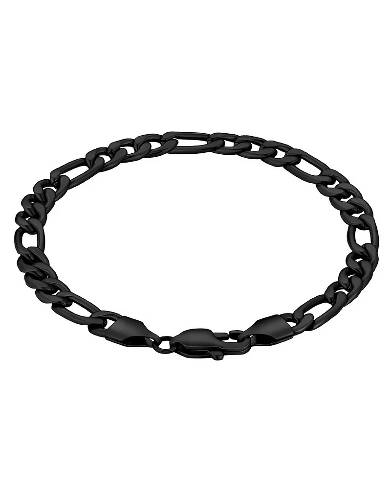 Rhona Sutton Men's Stainless Steel Black Plated Figaro Chain Bracelet