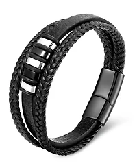 Rhona Sutton Men's Valente Cuff Leather Bracelet in Stainless Steel