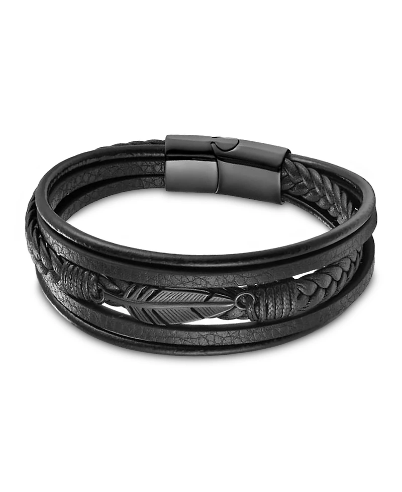 Rhona Sutton Men's Leather Bracelet in Stainless Steel