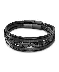 Rhona Sutton Men's Leather Bracelet in Stainless Steel