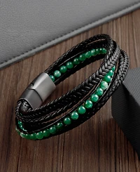 Rhona Sutton Men's Vero Green Leather Bracelet in Stainless Steel