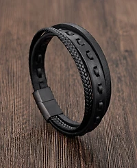 Rhona Sutton Men's Obsidian Leather & Stainless Steel Bracelet