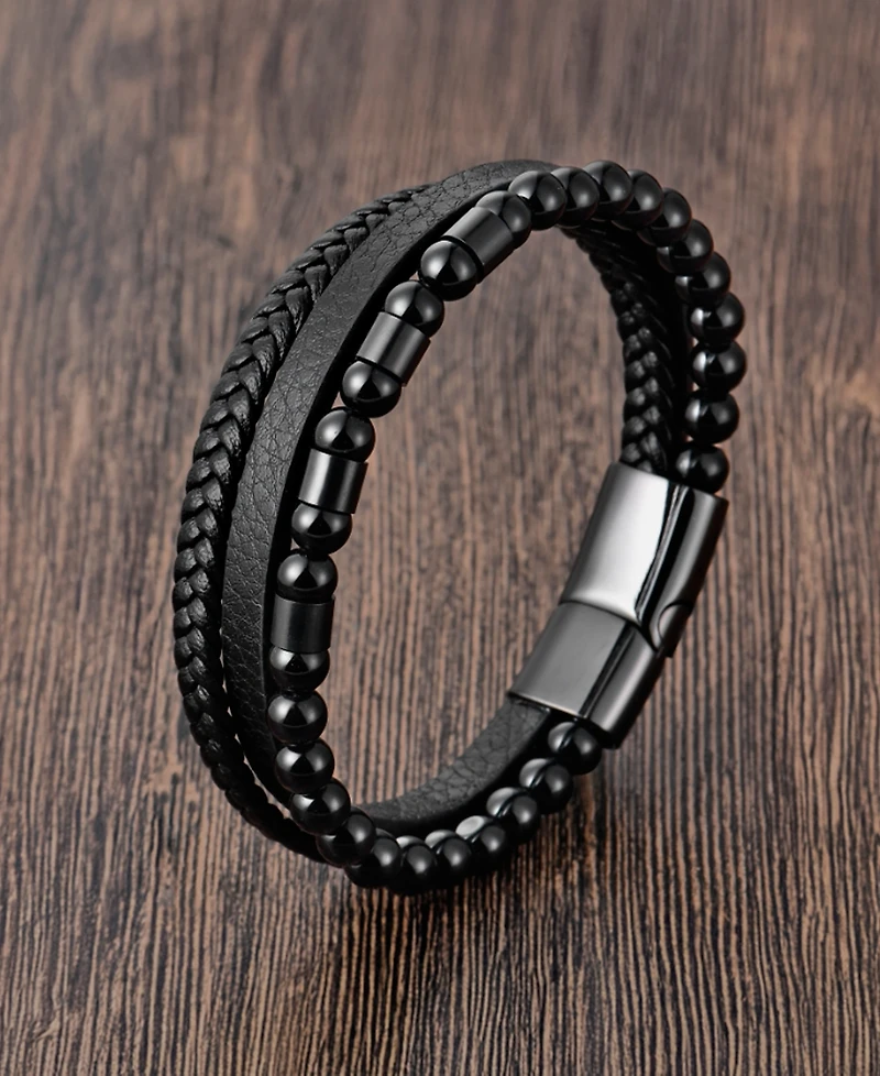 Rhona Sutton Men's Nero Leather & Stainless Steel Bracelet