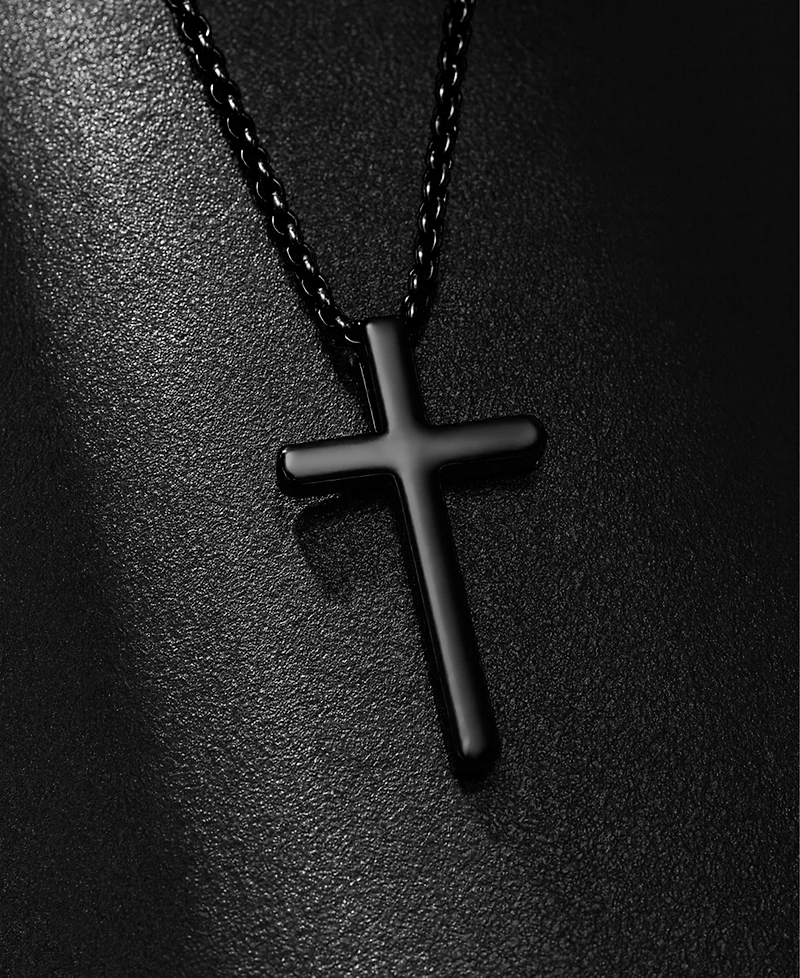 Rhona Sutton Men's Faith Cross Black Stainless Steel Pendant Necklace