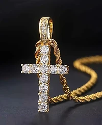 Rhona Sutton Men's Iced Cross Pendant Necklace in 14k Gold Plated Sterling Silver