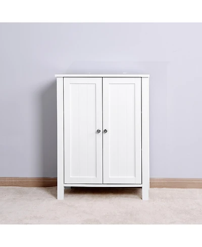 Rainsken Bathroom Floor Storage Cabinet, Wooden Storage Organizer with Double Door and Adjustable Shelf for Bathroom, Laundry