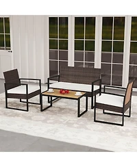 Gymax Pieces Patio Furniture Set Pe Rattan Porch Chairs w/ Loveseat & Coffee Table