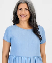 Style & Co Petite Chambray Knit Tiered Dress, Macy's Exclusive