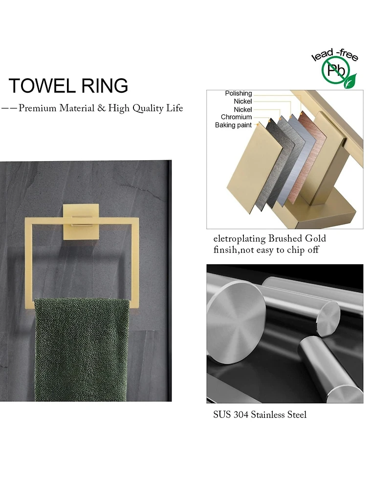 Rainsken 5 Pieces Bathroom Hardware Set, Towel Bar, Towel Holder, Toilet Paper Holder and Towel Hook